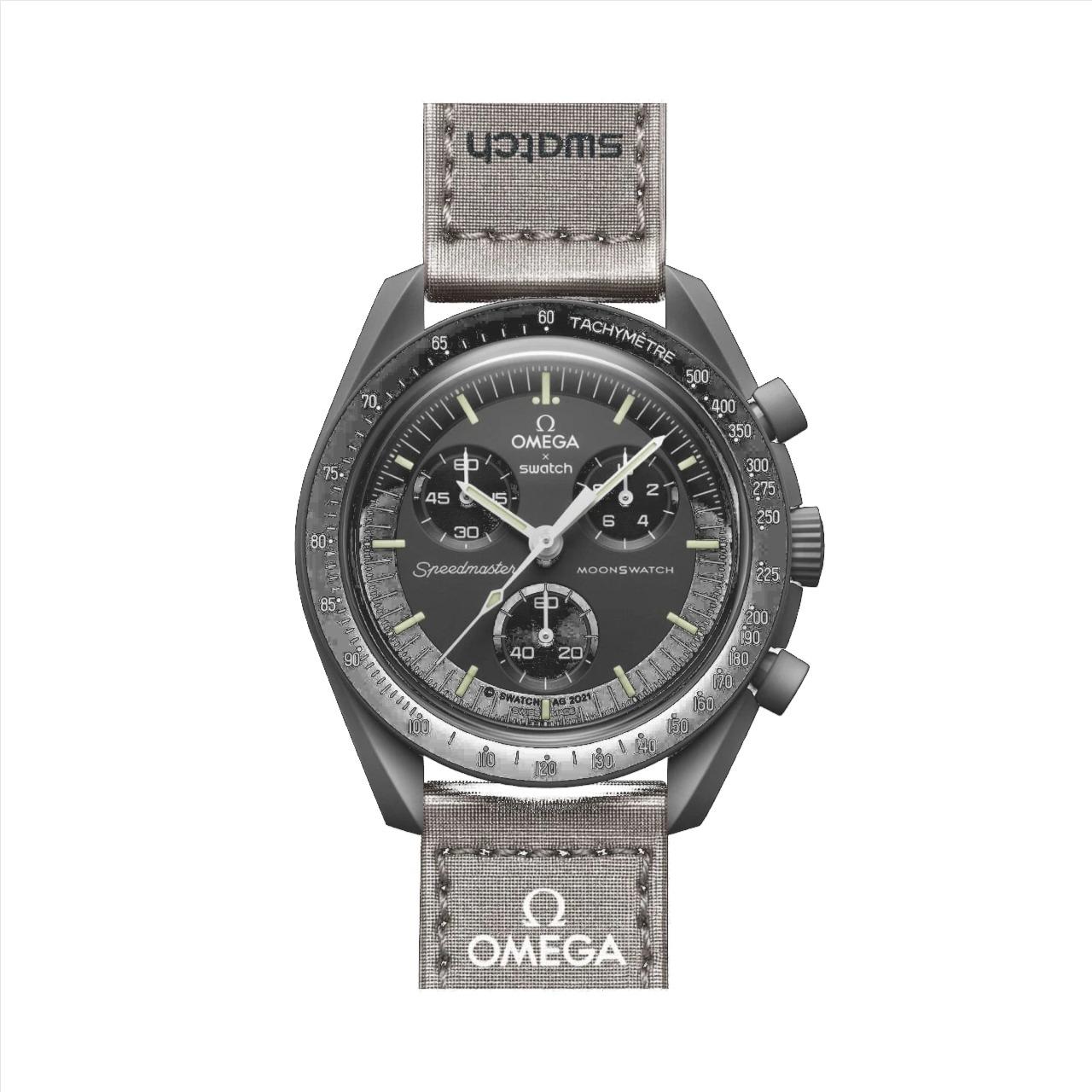 ساعت امگا سواچ بند طوسی مدل سفر به عطارد OMEGA SWATCH (مستر و اورجینال)