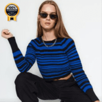 بافت راه راه ترک برند ترندیول میلا Trendyolmilla رنگ آبی سایزبندی