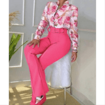 ست شومیز شلوار مجلسی زنانه طرح اروپایی کد 40245 در 2 سایز صورتی