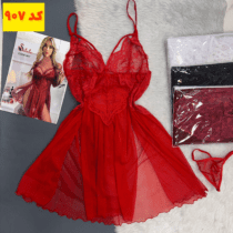 لباس خواب هارنس دار زرشکی کد 907 به همراه شورت هدیه