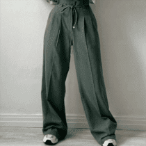 شلوار بگ شیک زنانه شانتون با کمر بنددار رنگ سبز 2 سایز