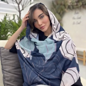شال نخی بهاره 01400 طرح آبی - زیبا و شیک برای هر مناسبتی