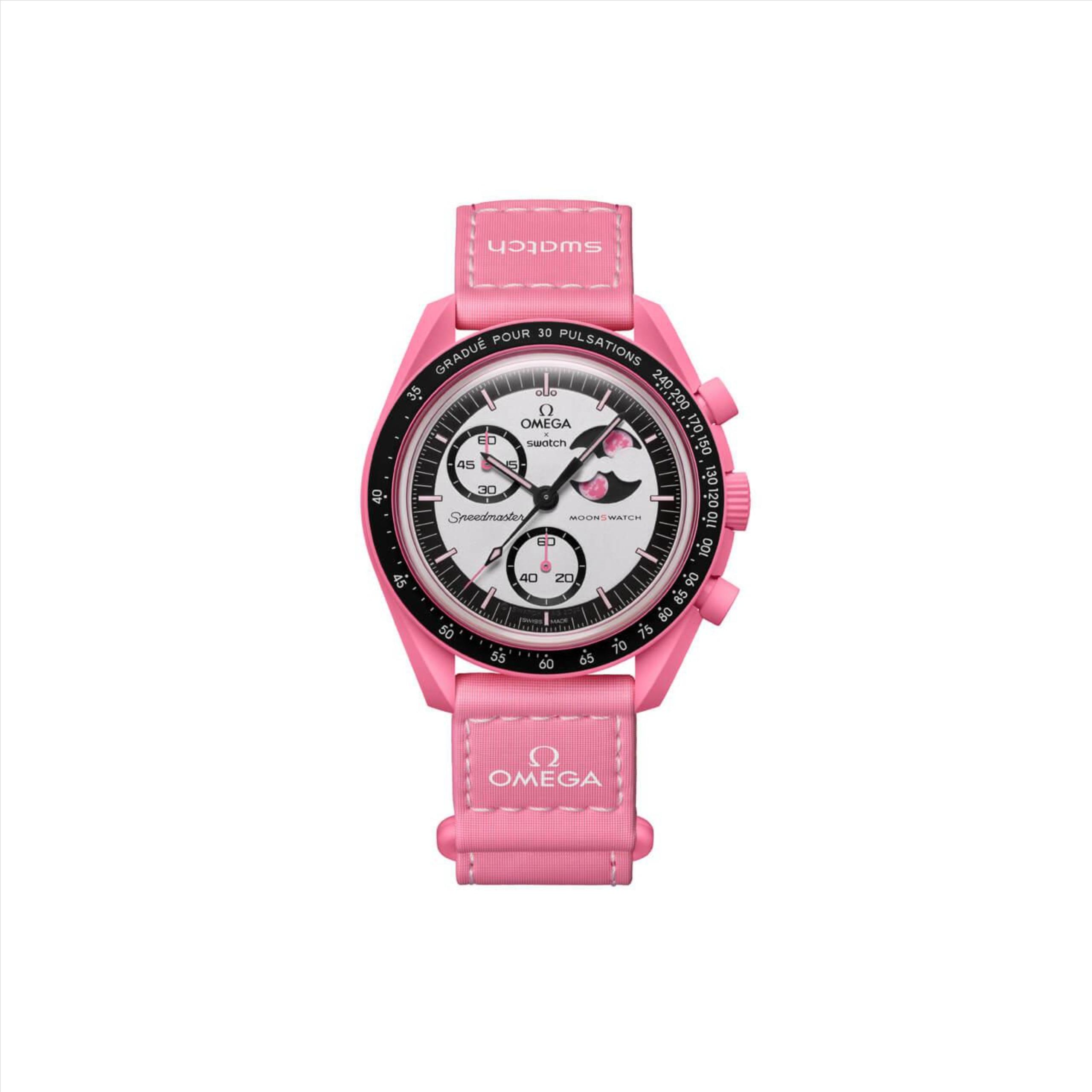ساعت امگا سواچ صورتی مون فیس ماموریت به فضا MISSION TO THE PINK MOONPHASE