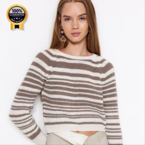 بافت راه راه ترک برند ترندیول میلا Trendyolmilla رنگ کرم سایزبندی