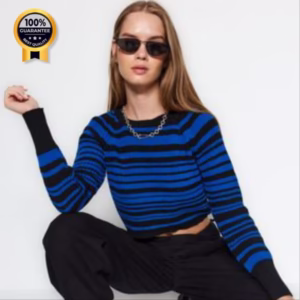 بافت راه راه ترک برند ترندیول میلا Trendyolmilla رنگ آبی سایزبندی