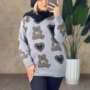 بافت ترند زنانه طرح خرس و قلب در رنگبندی
