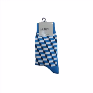 جوراب نخ پنبه ساقدار اسپرت هنری چهارخونه مشکی آبی کمرنگ