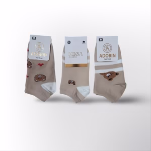 جوراب مچی زنانه طرح تدی نسکافه ای بسته 3 عددی کد 1