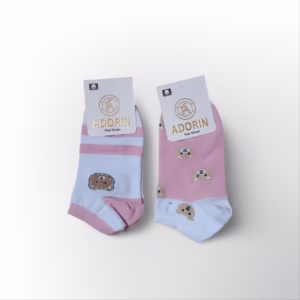 جوراب مچی زنانه طرح تدی صورتی بسته 2 عددی کد 2