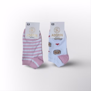 جوراب مچی زنانه طرح تدی صورتی بسته 2 عددی کد 1