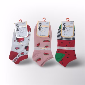 جوراب مچی فانتزی طرح هندوانه و انار بسته 3 تایی