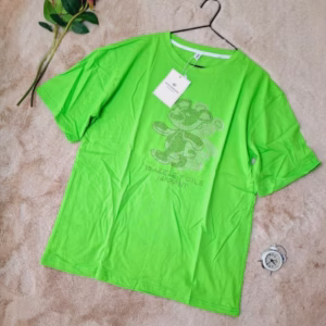 تیشرت نخ پنبه نگینی زنانه دخترانه وارداتی میکی موس سبز و قرمز