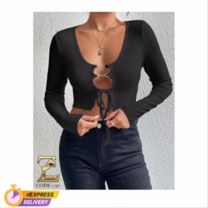 کراپ زنانه آستین بلند رنگ مشکی