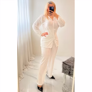 ست شومیز شلوار پلیسه زنانه ساتن در 2 رنگ