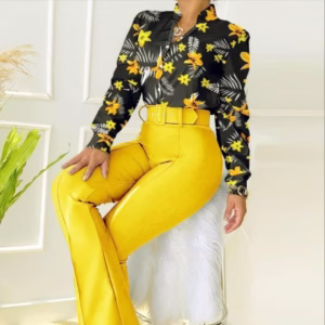 ست شومیز و شلوار مجلسی زرد در 2 سایز کد 40243