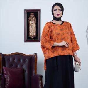 ست اسپرت زنانه دو پی اس تونیک و سارافون شیک 2ps پل تی Denim طرح فیل رنگ نارنجی