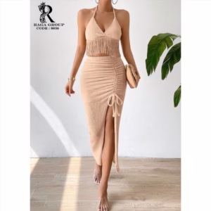 ست نیم تنه ریش و دامن جلو گتر دار اسپرت زنانه کد ۹۸۳۸ در ۴ رنگ