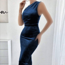 پیراهن رومی زنانه مخمل چیندار بدون آستین کد 426