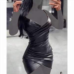 تونیک مجلسی چرمی زنانه مشکی کد 2029