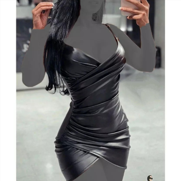 تونیک مجلسی چرمی زنانه مشکی کد 2029