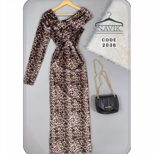 ماکسی پلنگی یقه رومی مجلسی اسپرت طرح 2