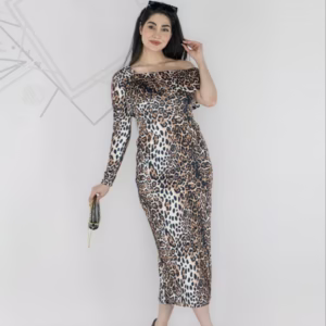 ماکسی پلنگی یقه رومی مجلسی اسپرت طرح 1