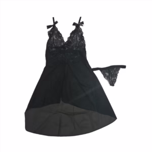 لباس خواب کوتاه گیپوری Rqeen کد 2092 مشکی به همراه شورت هدیه