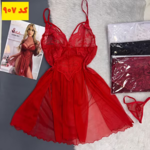 لباس خواب هارنس دار زرشکی کد 907 به همراه شورت هدیه