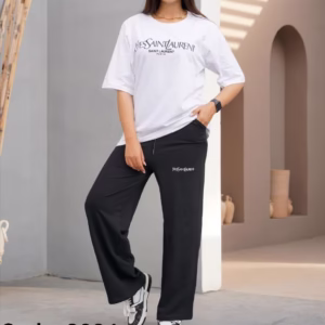 ست تیشرت شلوار اسپرت زنانه طرح برند Yves Saint Laurent پارچه وارداتی 4 رنگ