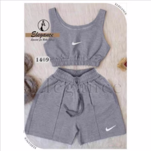 ست نیمتنه و شلوارک اسپرت زنانه ملانژ پنبه الگانس نایکی