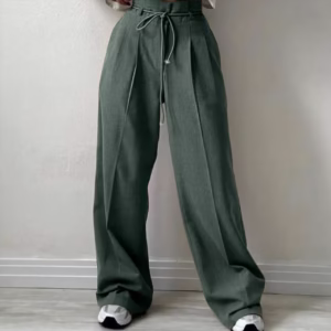 شلوار بگ شیک زنانه شانتون با کمر بنددار رنگ سبز 2 سایز