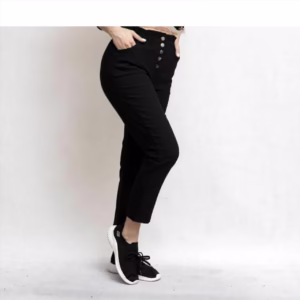 شلوار مام کتان زنانه مدل کمر هویجی کد ASD-15 رنگ مشکی