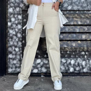 شلوار نیم بگ کتان کش درجه 1 رنگ کرم