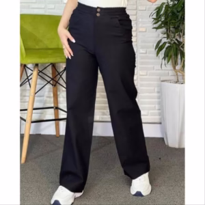 شلوار نیم بگ کتان کش درجه 1 رنگ مشکی کد 95