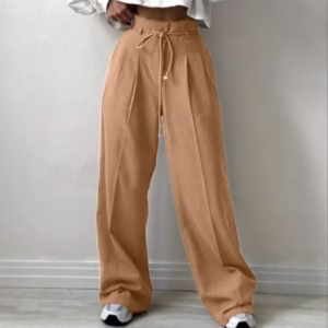 شلوار بگ زنانه شانتون با کمر بنددار رنگ شکلاتی 2 سایز