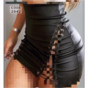دامن چرمی کمرگنی مجلسی زنانه مشکی کد 2042