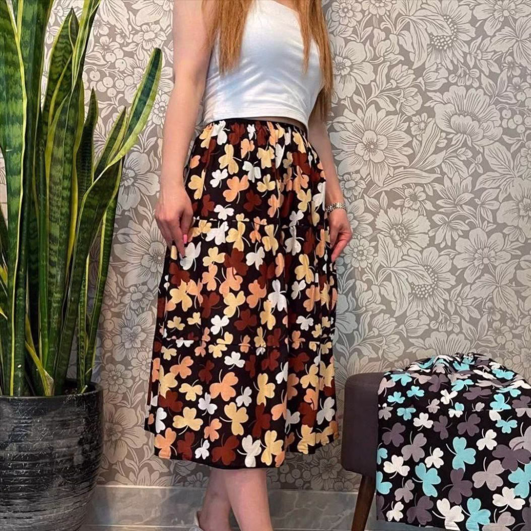 دامن گلدار نخی کوتاه درجه یک بدون آبرفت دو رنگ کد 1 - تصویر