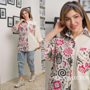 شومیز لینن بهاره نچرال ترکیبی فریسایز در 4 رنگ