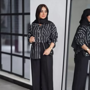 شومیز پری راه راه مشکی زنانه دخترانه فریسایز