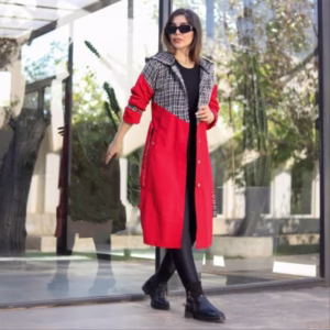 بارانی کتان زارا کلاهدار اسپرت بدون آبرفت رنگ قرمز