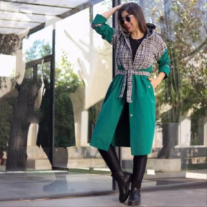 مانتو بارانی کتان زارا کلاهدار اسپرت بدون آبرفت رنگ سبز