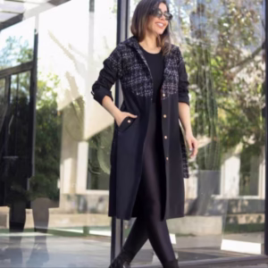 مانتو بارانی کلاهدار اسپرت بدون آبرفت رنگ مشکی