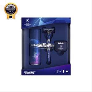 ست کادویی خودتراش ژیلت Gillette اورجینال سری چمپیونز Champions مدل Mach3 Turbo همراه ژل اصلاح 75 میل