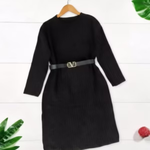 پیراهن بافت سروناز | پیراهن مشکی کشسان با طرح زیبا