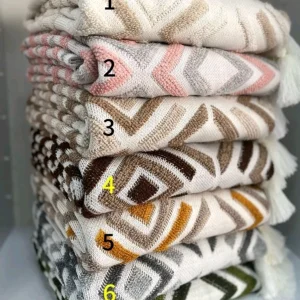 شال مبل و شال تخت بافت طرح پانچ ابعاد 140×170 سانتی‌متر با الیاف اکریلیک ترک (۶ رنگ مدرن)